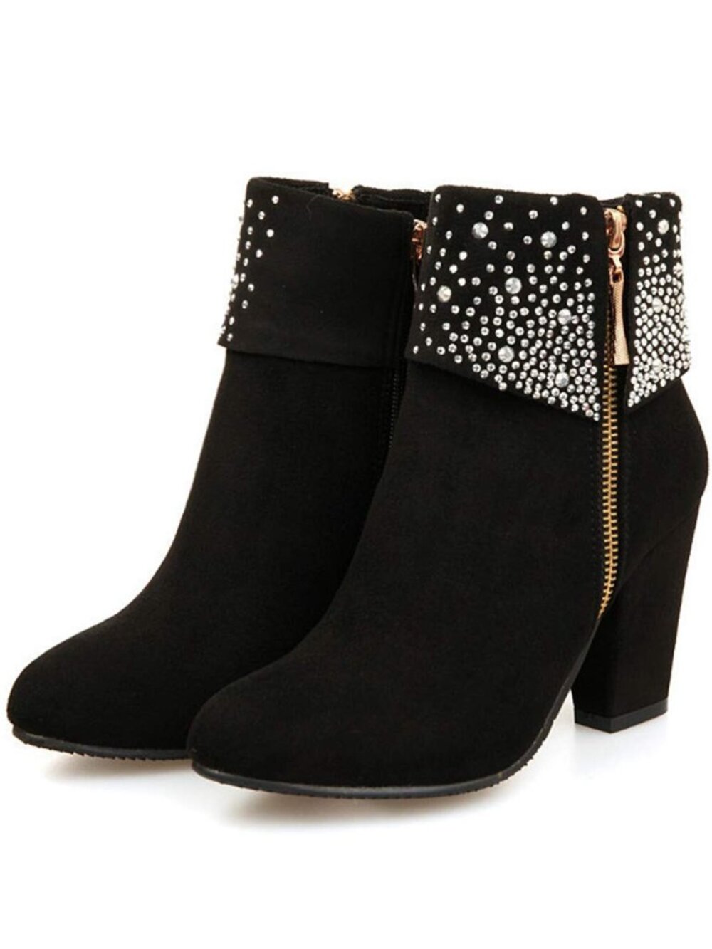 Fashionable water drill frosted thick heel short boots